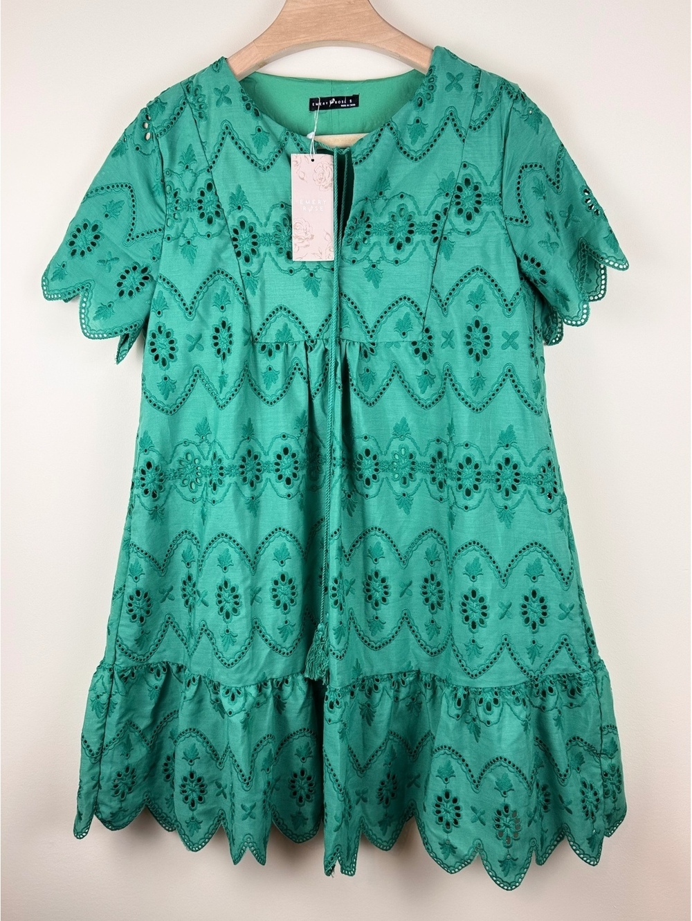Emery Rose Green Eyelet Embroidered Babydoll Mini Dress NWT Size S Boho